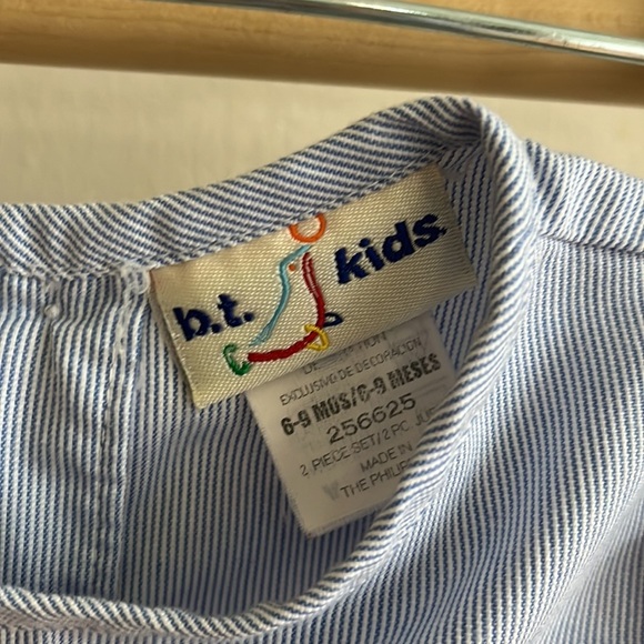 Vintage Cotton Blue & White Striped Dress with red gingham pattern buttons - Picture 4 of 7